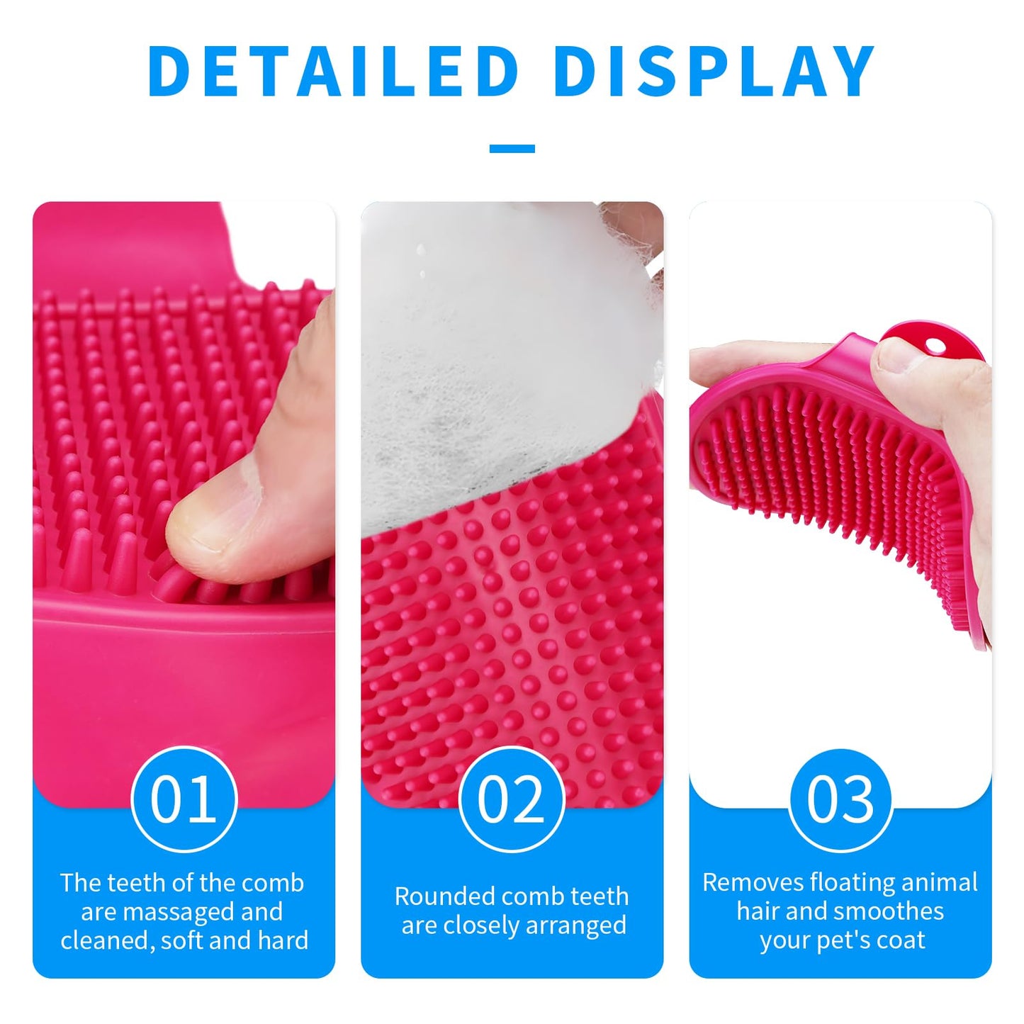 DSOE Dog Grooming Brush，Pet Shampoo Massage Bath Brush Comb with Adjustable Loop Handle for Grooming Short and Long Hair Cats and Dogs, 2pcs(Tapered brush head, Blue+Green)