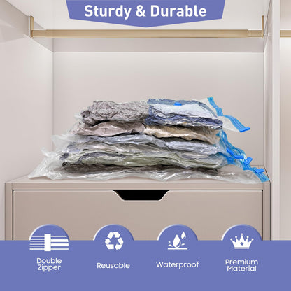 10 Pack Jumbo Vacuum Storage Bags with Hand Pump, 80% Storage Space Saving, Sturdy Leak-Free Space Saver Vacuum Seal Bags for Clothing, Vacuum Compression Bags for Travel Lugggage Blankets Comforters