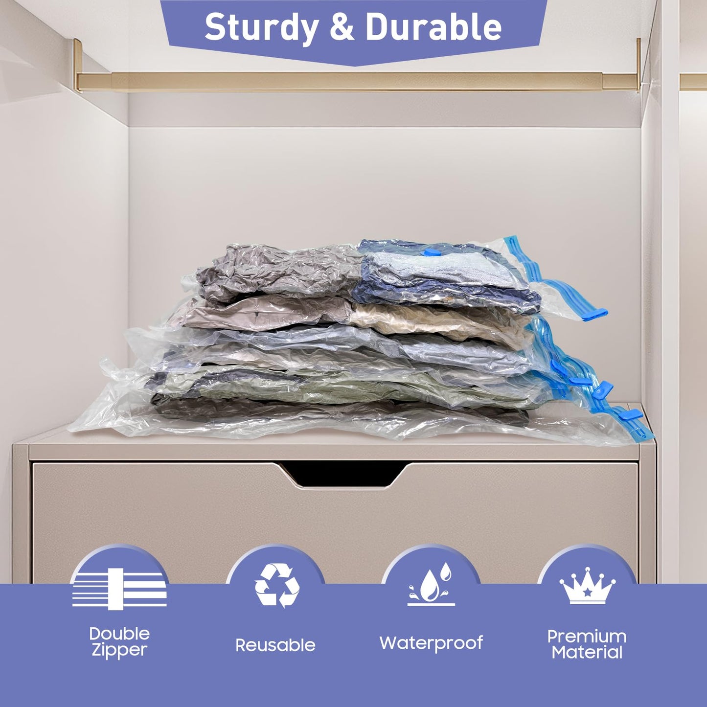 10 Pack Jumbo Vacuum Storage Bags with Hand Pump, 80% Storage Space Saving, Sturdy Leak-Free Space Saver Vacuum Seal Bags for Clothing, Vacuum Compression Bags for Travel Lugggage Blankets Comforters