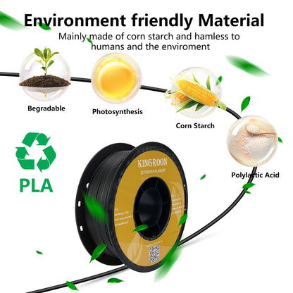 Kingroon 1.75 mm Black PLA Filament, 1kg Spool, 3D Printer Filament, Polylactic Acid, 1000g