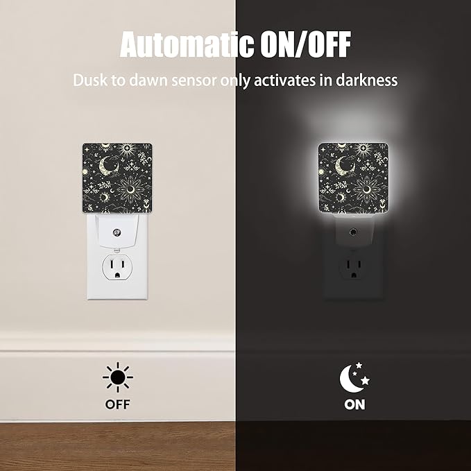 Stars Moon Black Sky Night Light Plug in Wall Lamp Smart Dusk to Dawn Sensor for Home Decorative, Kids Room Bedroom Bathroom Kitchen Hallway Gifts