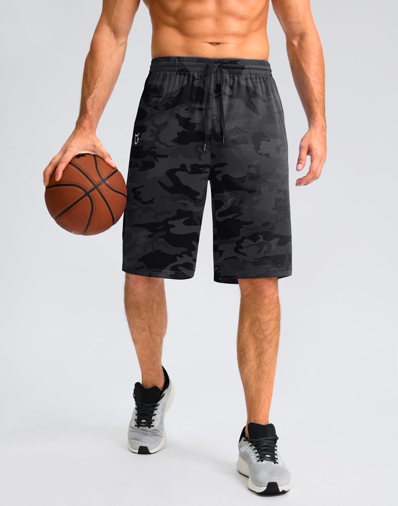 G Gradual Men's Athletic Shorts with Pockets 9" / 11" Long Basketball Shorts Lightweight Quick Dry Gym Workout Shorts for Men(Gray Camo,XXL)