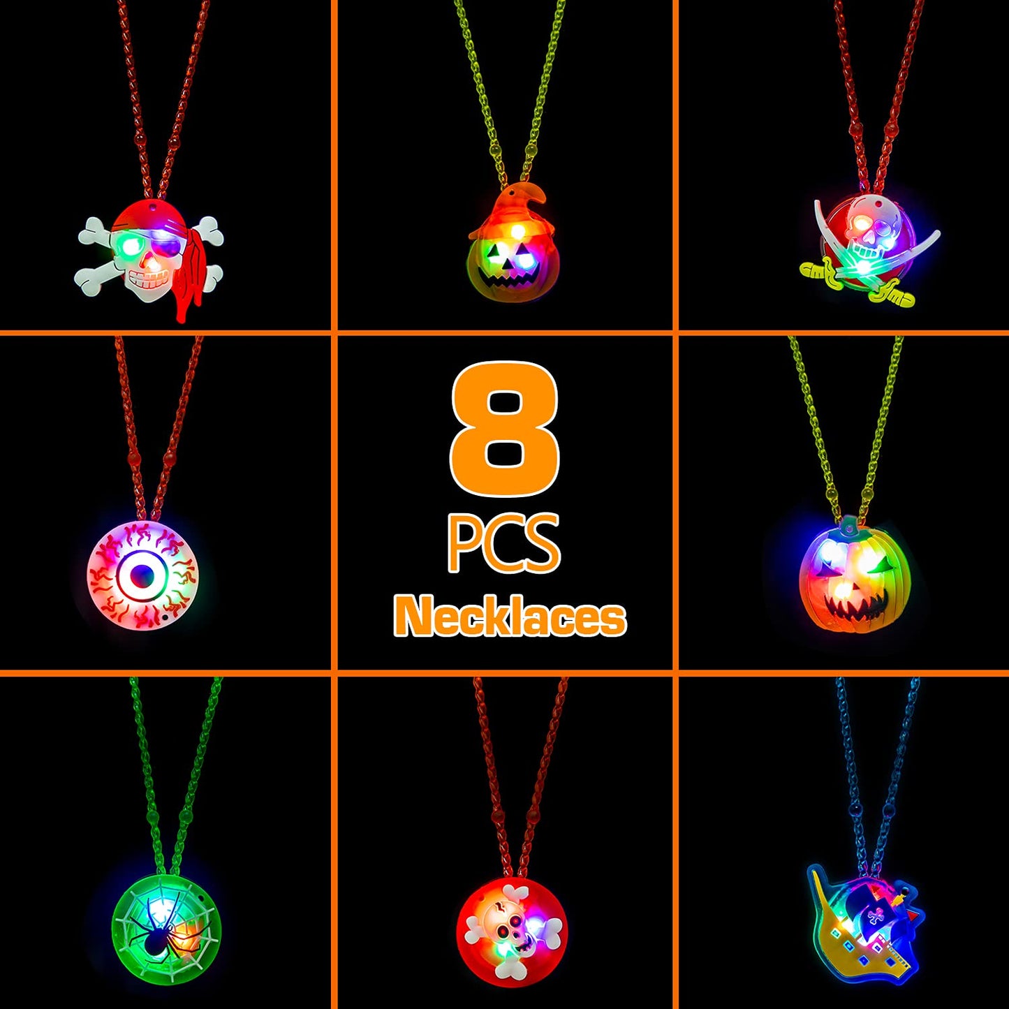 Halloween Party Favors for Kids, 68 PCS LED Flash Rings Light Up Necklaces & Brooches for Party Decorations, Glow in the Dark Halloween Party Supplies Non Candy Halloween Treats Goodie Bag Fillers
