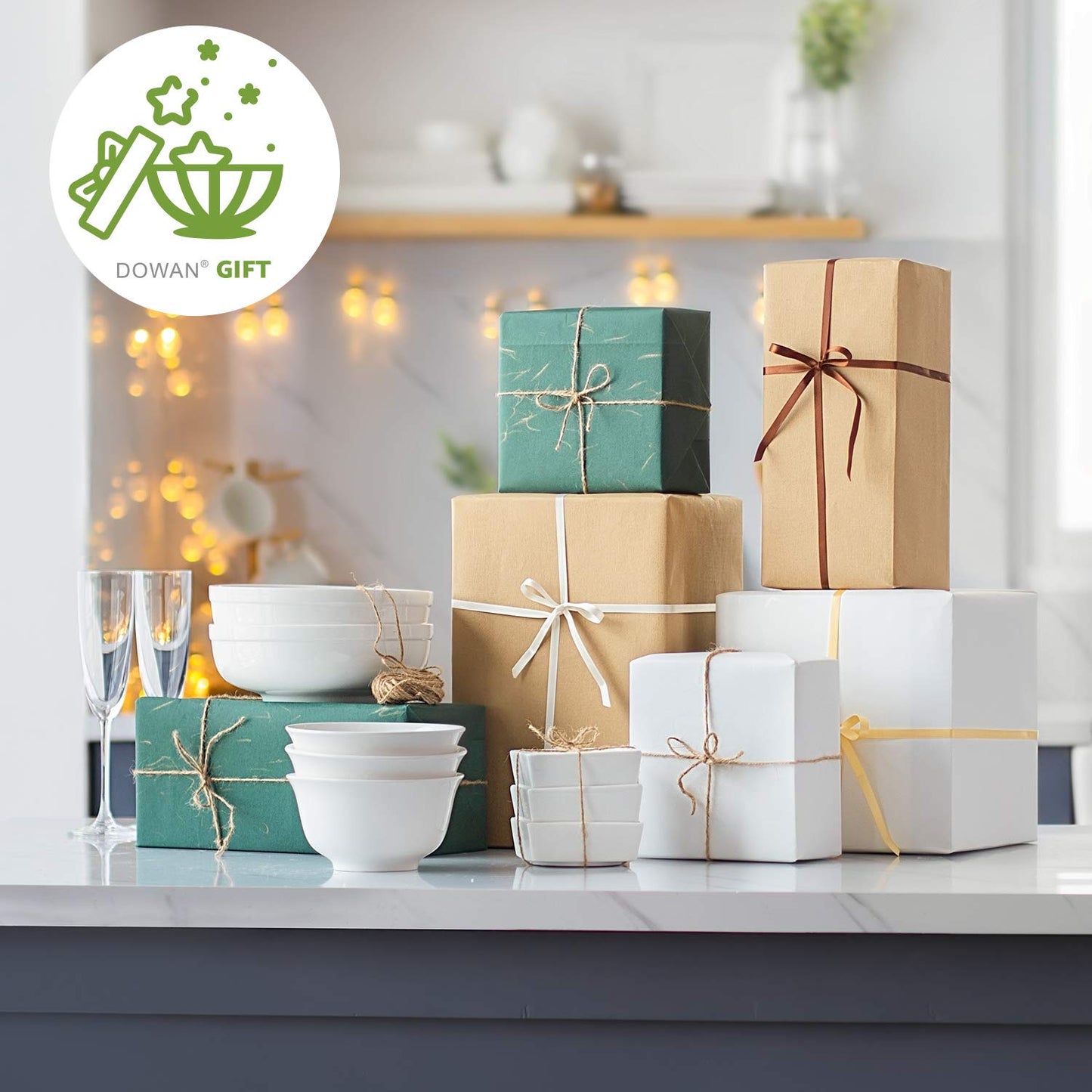 DOWAN 20oz Ceramic Cereal Bowls - 6 White Kitchen Soup Bowls Set - Deep White Bowls for Soup, Cereal and Salad, Microwave and Dishwasher Safe