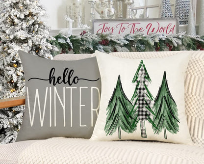 4TH Emotion Gray Christmas Pillow Covers 18x18 Set of 4 Farmhouse Decorations Merry Tree Truck Hello Winter Holiday Decor Throw Cushion Case for Home Couch S22C19