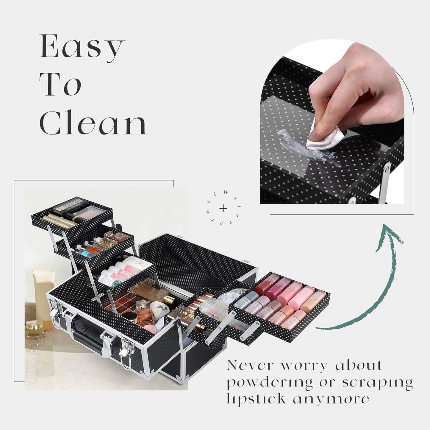 Frenessa 6 Trays Makeup Box Cosmetics Case Jewelry Organiser Vanity Make Up Storage Box Beauty Train Case Lockable with Keys, Black
