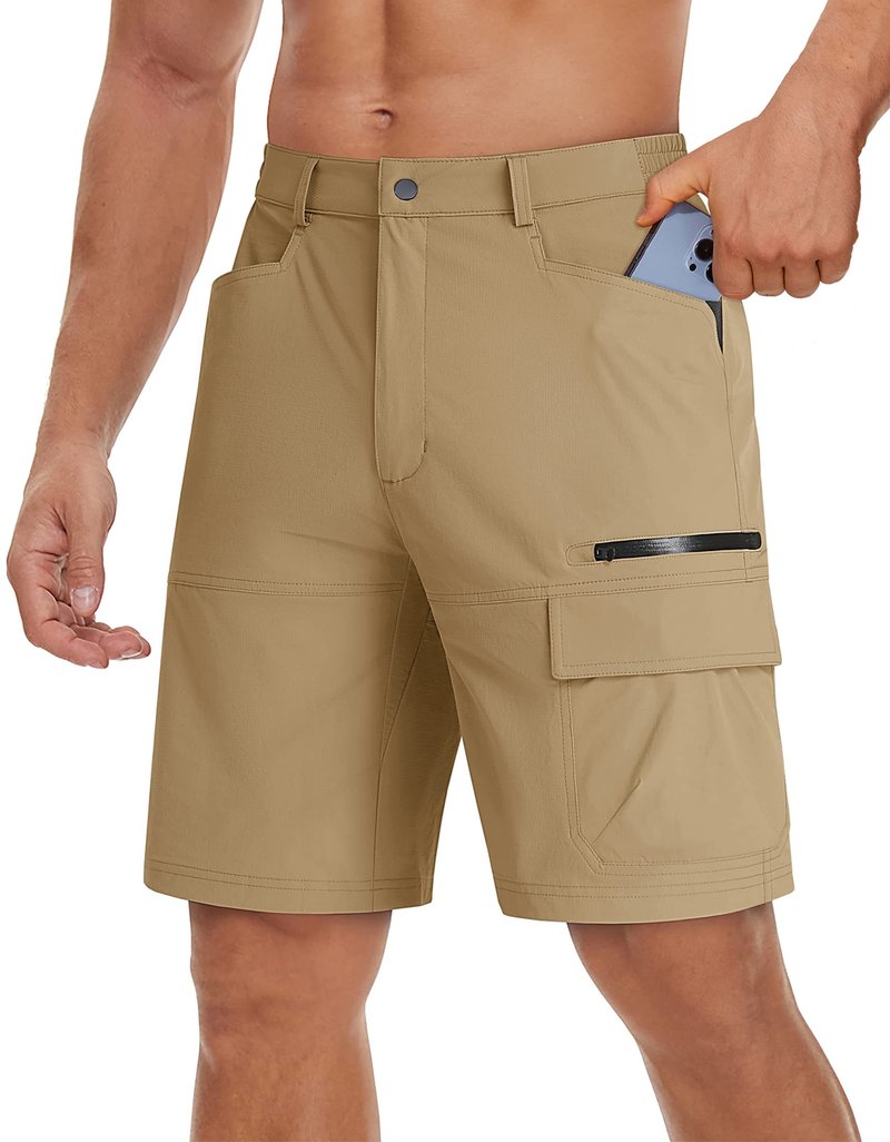 TACVASEN Mens Hiking Cargo Shorts Dress Casual Golf Shorts Lightweight Quick Dry Waterproof Breathable Travel Work Fishing Khaki 38