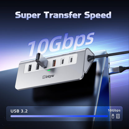 USB C Hub 10Gbps, 9-in-1 USB 3.2 Hub with 4K@60Hz HDMI, Type-C 3.2, 2 USB-A 3.2, 2 USB-A 2.0, PD 100W, SD/TF Slot, Aluminum USB Hub for Laptop, iPhone 16/15 Series, MacBook Air/Pro and More
