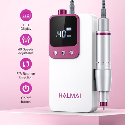 Electric Nail Drill Professional, Portable Nail File for Acrylic Gel Nails, Cordless Rechargeable Ultra Power Nail Drill Kit 40000RPM, HMC320 Salon-Grade Efile Nail Machine (Dark Grey)