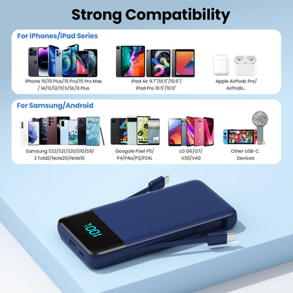 Portable Charger 50800mAh Power Bank with 3 Built in Cables,25W PD QC4.0 Fast Charging USB C Battery Pack,6 Outputs 2 Inputs Travel Essentials Portable Phone Charger for iPhone 17/16/15,Google,Android