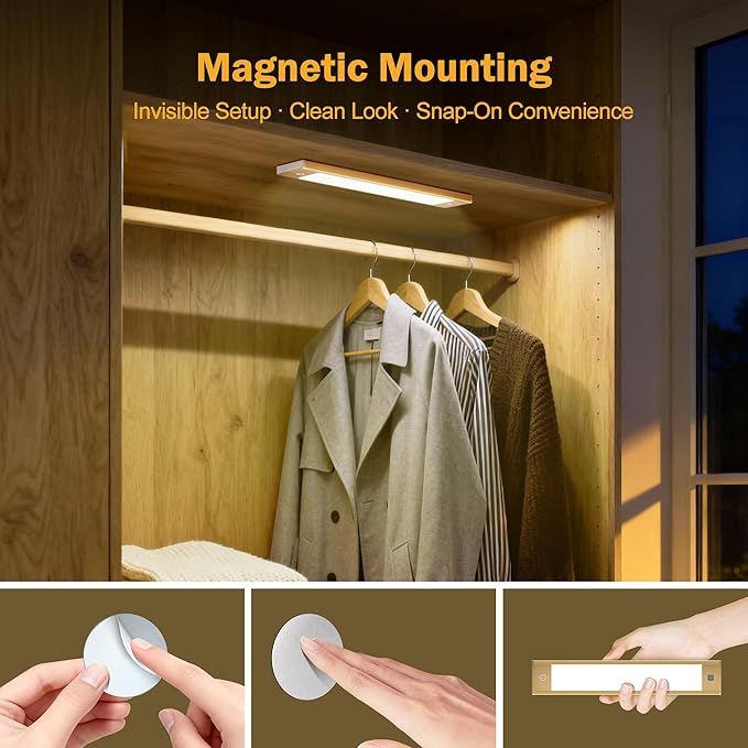 Rechargeable Under Cabinet Lighting, Motion Sensor Wireless Night Light, Dimmable CCT Adjustable, Magnetic Mount for Kitchen, Closet, Bedroom, Reading, Ambience (Grey, 2 Pack, 9 in)