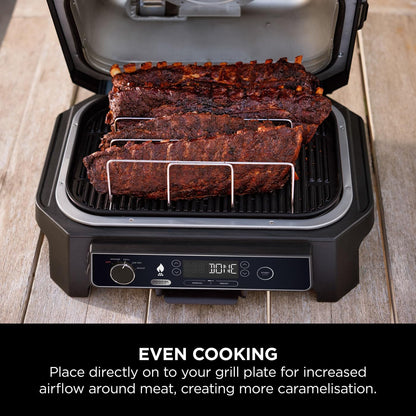 Ninja Woodfire XL Rib Rack for Grilling up to 4 Full Racks of Ribs, Easy to Wipe Clean, Official Accessory, Compatible with Ninja Woodfire XL BBQ Grill OG850 / OG901, Black, XSKOGXLRBRKEU