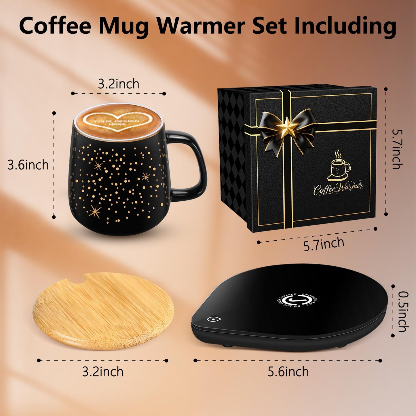 Coffee Cup Warmer with Mug Set: 2025 Upgraded Gifts for Christmas,Thanksgiving Cup Warmer with Temperature Setting and Auto Shut Off for Coffee Lover - Coffee Mug Warmer for Desk