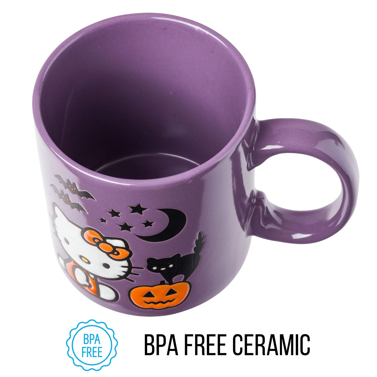 Silver Buffalo Sanrio Hello Kitty Halloween Pumpkin Bats Wax Resist Ceramic Mug, 20 Ounces