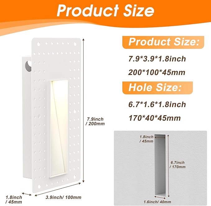 3W Recessed Step Light, 3000K Warm White Wall Lights for Indoor Hallway, IP65 Waterproof Trimless Stair Lighting (White Finish)