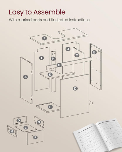 VASAGLE Under Sink Bathroom Cabinet, Storage Cabinet, with 3 Drawers, 2 Compartments Behind the Door, for Washbasins with Pedestal, with Feet, 30 x 70 x 64 cm, Cloud White BBK504W01