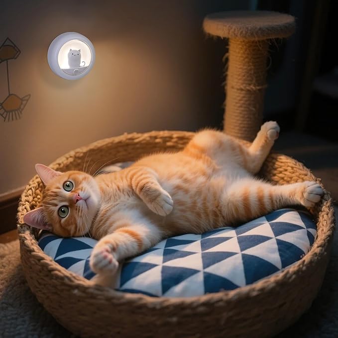 Attivolife Cat Motion Sensor Night Light, Cute Cat Magnetic LED Rechargeable Lamp with Dimmable, Portable Room Bedroom Bathroom Kitchen Wardrobe Stair Locker Wall Decor Lamp for Kid Teen(White x 2)