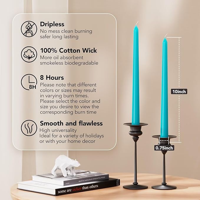 10-Inch Tall Dripless Taper Candles Set of 4 - Dark Green Tapered Candles, Perfect for Christmas - Smokeless, Unscented, Long Burning - Hand Poured, Colored Tall Candlesticks - Hunter Green