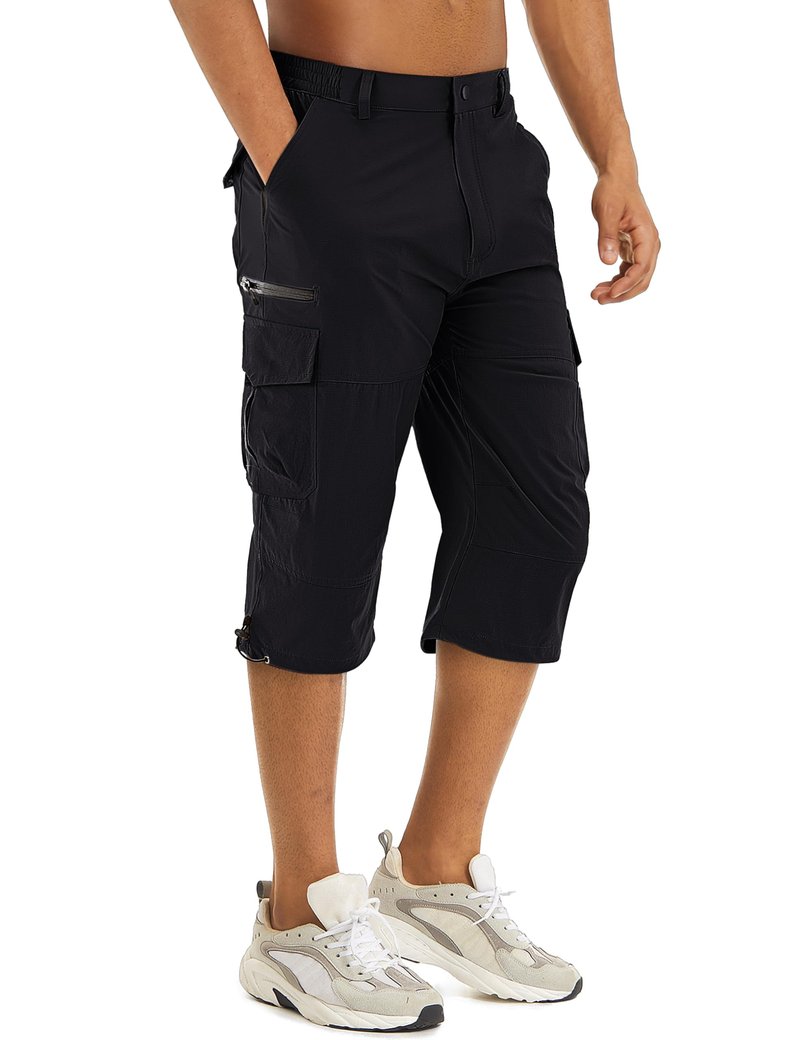 TACVASEN Cargo Shorts for Men with Multi Pockets Quick Dry 3/4 Length Hiking Shorts Below Knee Lightweight Capri Pants Black