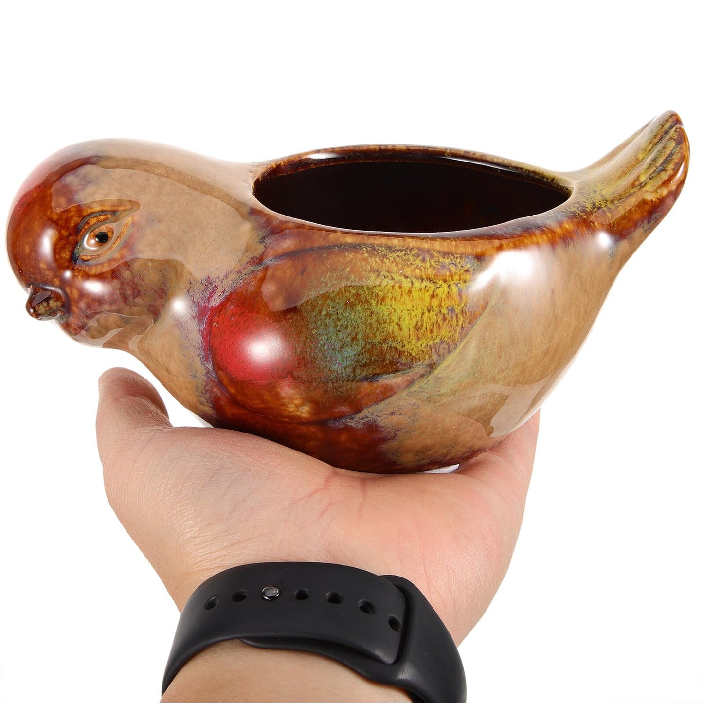 Holibanna Ceramic Succulent Pots Bird Design Small Planter for Indoor Balcony Garden Decorative Flower Pot with Glazed Finish