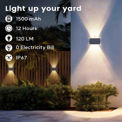 IIRARA Solar Fence Lights Outdoor Garden, 6-Pack Warm White, Up & Down Solar Wall Lights Outdoor, Waterproof, 120 Lumens Bright Dusk to Dawn for Yard/Pool/Porch