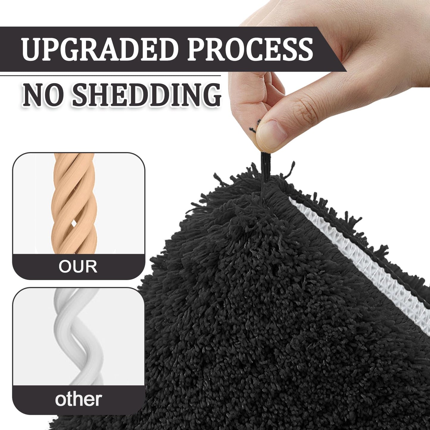 PROOVEELLY Black Bathroom Rugs 59.8"x29.9", Extra Soft Absorbent Thick Shaggy Bath Rugs, Non Slip Quick Dry Bath Mat, Machine Washable Bath Rugs for Bathroom, Microfiber Rugs for Shower Bathtubs