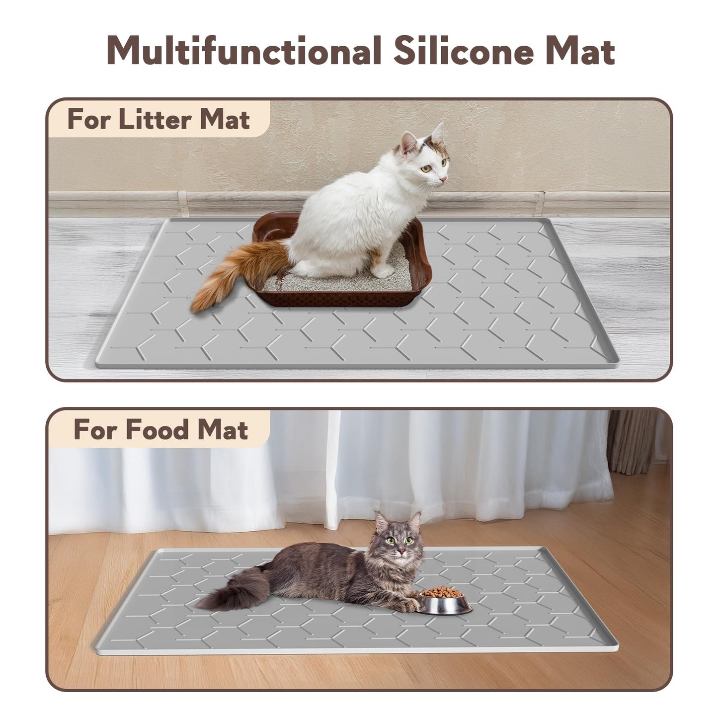 Garoopion Cat Mat for Litter Box, Large 34" X 22" Cat Litter Mat, Waterproof Silicone Pad for Floor, Gray