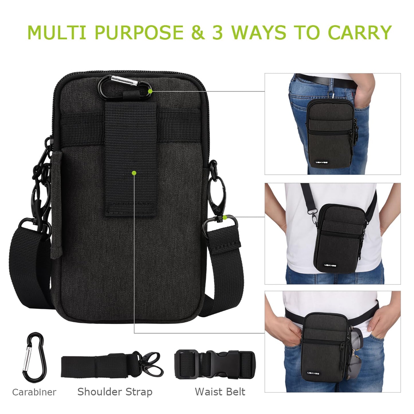 UBAYEE Crossbody Phone Bag with RFID Blocking for Men & Women – Lightweight Travel Passport Pouch & Secure Neck Wallet, Fits Up to 6.7" Phone, Dark Grey