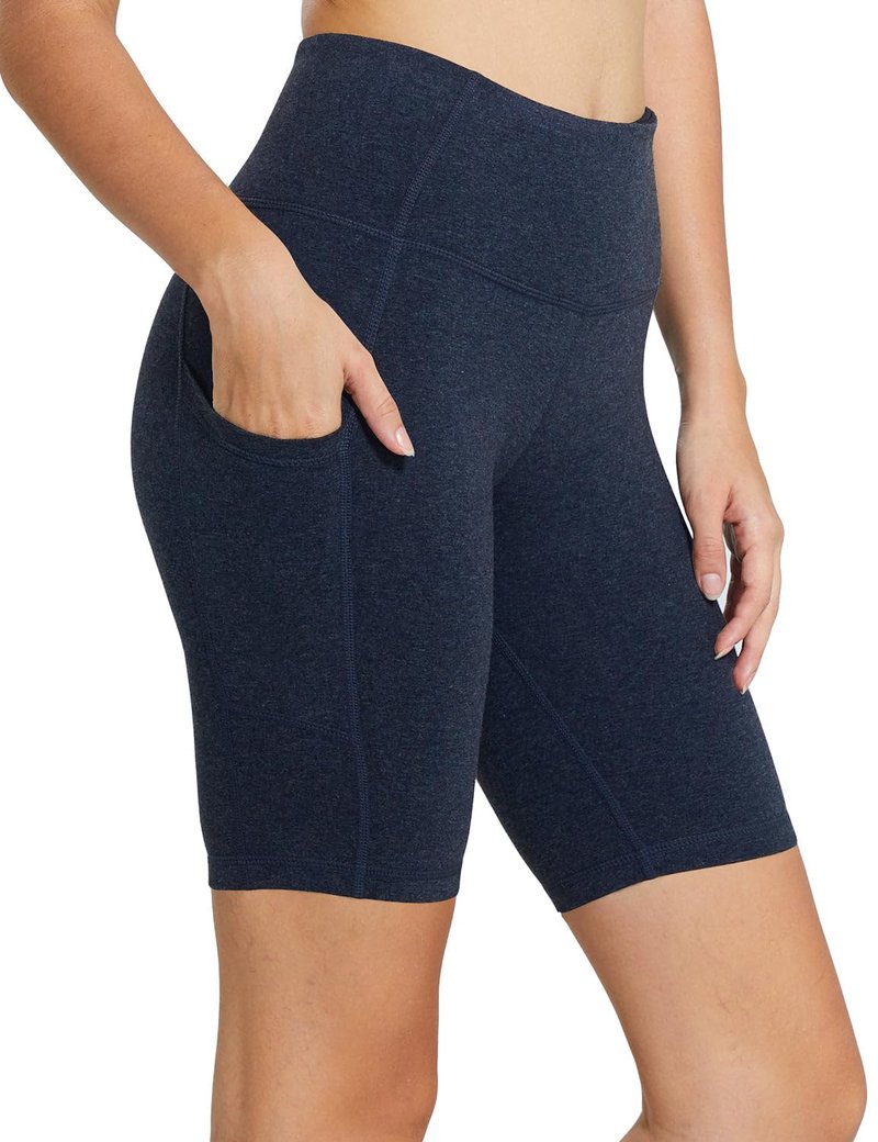 baleaf Biker Shorts Women Yoga Gym Workout Spandex Running Volleyball Tummy Control Compression with Pockets 8" Heather Blue XXXL