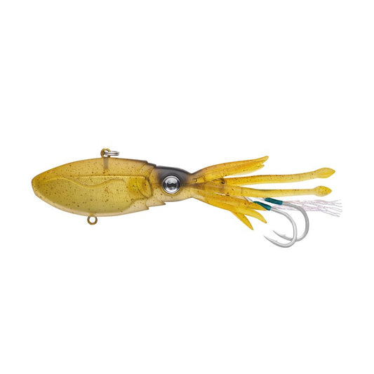 Nomad Design Squidtrex Patented Vibrating Fishing Lure- Scent Added TPE Soft Plastic Lure for Saltwater w/Strong BKK Assist Hooks, Fishing Bait that catches many species,110mm,1 3/4oz Green Gold Gizzy