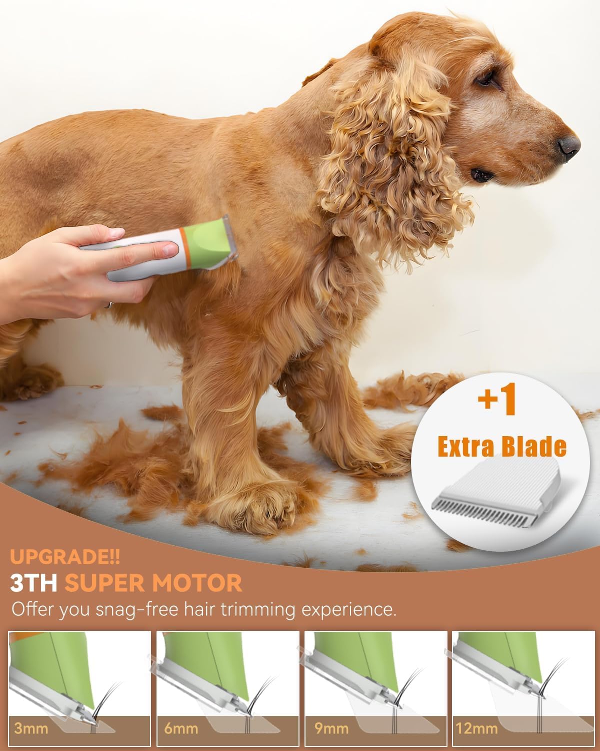 Unibono Dog Grooming Clipper Kit, Quiet Cordless Pet Clipper for Dogs & Cats, Silent Dog Cat Shaver for Paws, Claws, Eyes, Ears, Face with Grooming Scissors Comb, Green