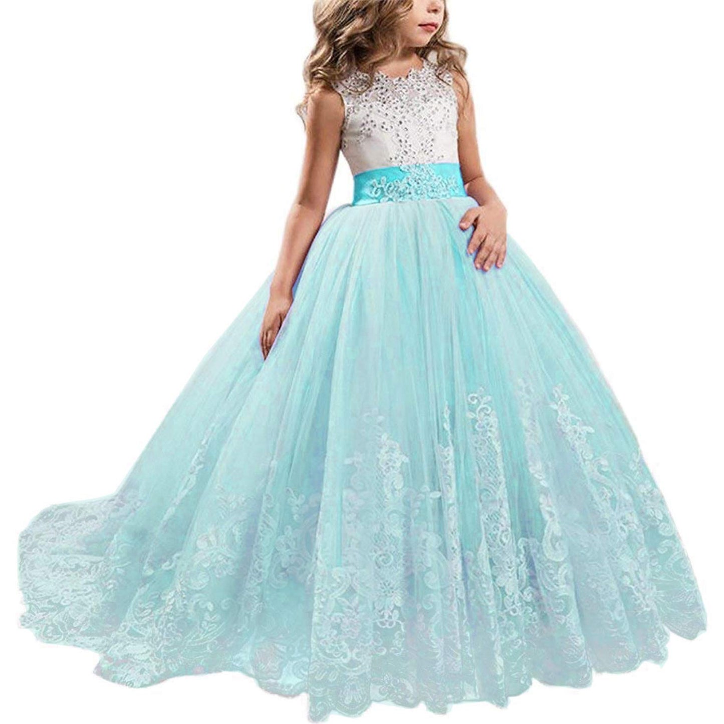 NNJXD Girls Princess Pageant Dress Kids Prom Ball Gowns Wedding Party Flower Dresses (10-11 Years, Blue 4)