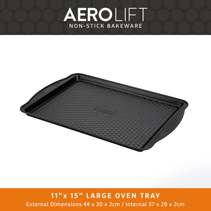 PRESTIGE Aerolift Baking Trays for Oven Non Stick Set of 3 - Dishwasher Safe Oven Trays Set with Extra Large Handles, Durable Carbon Steel Roasting Tins with 5 Year Guarantee, Black, 3 Piece Set