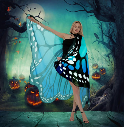 Halloween Costumes for Women Adult Butterfly Costumes Wing Cape Shawl 3Pcs （Green & Blue）