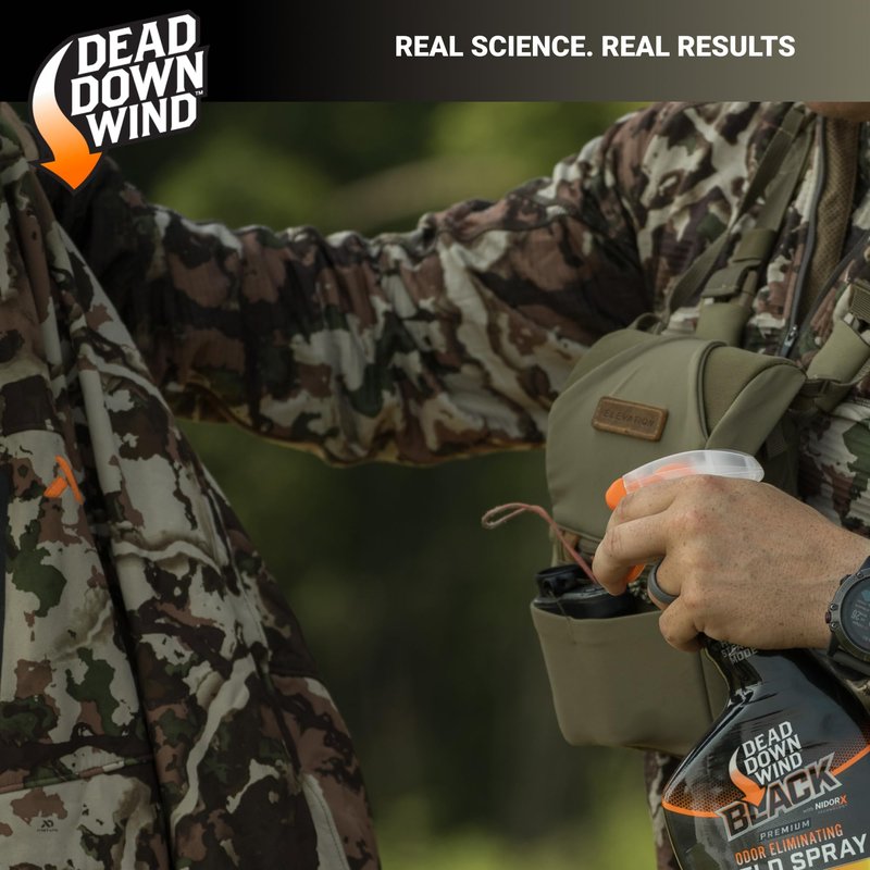DEAD DOWN WIND Black Premium Field Spray Bottle - Odor Fighting Hunting Scent Control Spray - Safe for Sensitive Skin - Easy to Use for Hunting Gear & Clothing (12 oz)