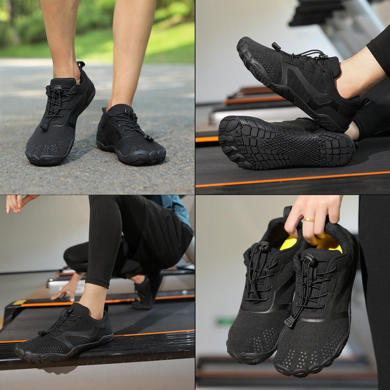 todaysunny Barefoot Shoes Mens Womens Minimalist Cross Training Shoes with Wide Toe Box Athletic Zero Drop Trail Walking Hiking Running Sneakers Black