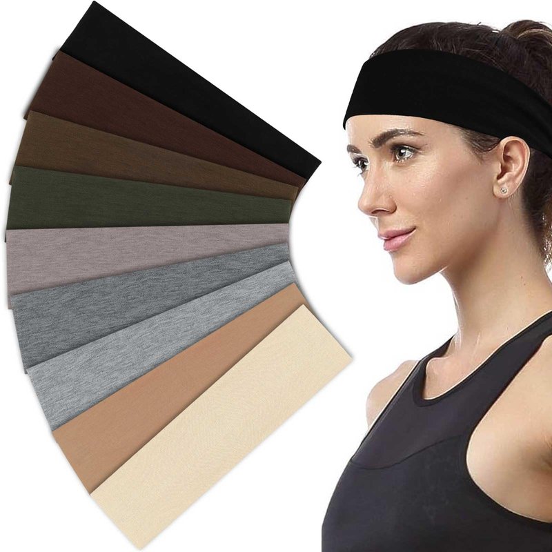 FOWSRHRG 9 Pack Headbands for Women, Non Slip Workout Head Bands for Women's Hair, Sweat Headbands Stretchy Headbands for Yoga