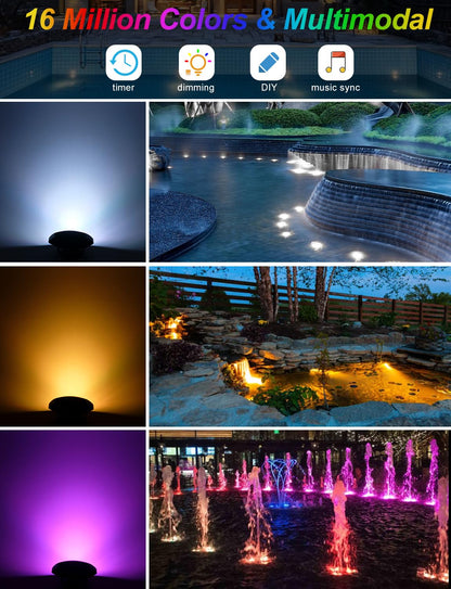 NATPOW Pond Lights Mains, Underwater Lights RGB with APP& Remote Control, Timer Aquarium Light, IP68, Multiple Scene Lighting, Submersible, for Aquarium, Garden, Yard, Pool, Fountain (6-in-1)