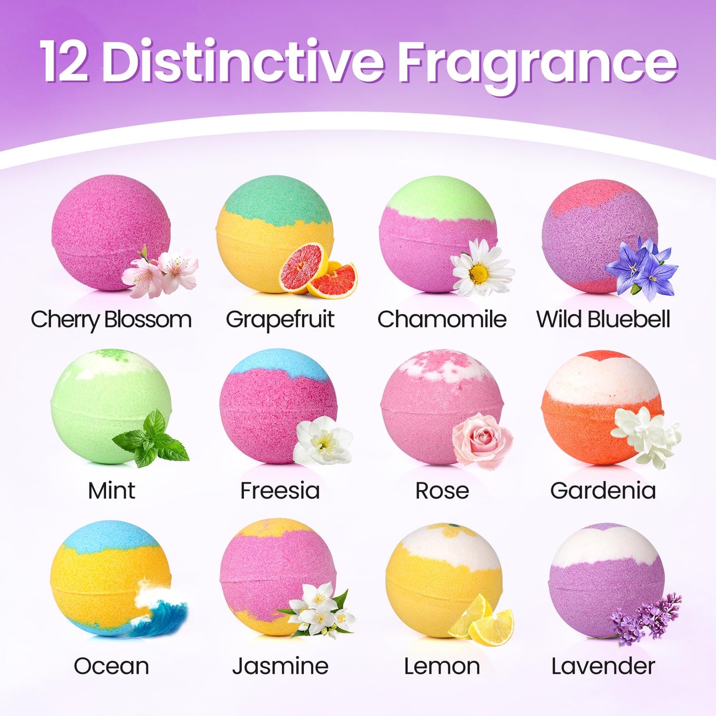 SeasonBliss Bath Bombs for Women, 12 Pack Handmade Bubble Shower Bombs Set, Shea Butter & Individually Wrapped, Present Idea for Her/Him, Wife, Mom Women