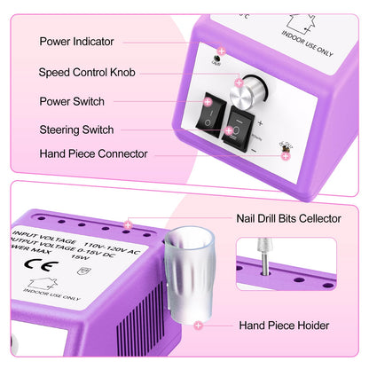 20000RPM Electric Nail Drill Professional Nail File Drill Acrylic Nails Kit for Manicure Gel Nail Polish Remover with 1 Pack of Sanding Bands(Pink)
