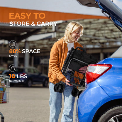 Collapsible Wagon 220 lbs, Heavy Duty Wagon Carts Foldable, Portable Wagons for Groceries, Beach Cart with All-Terrain Wheels & Drink Holders, Utility Wagon for Shopping, Sports, Camping, Black