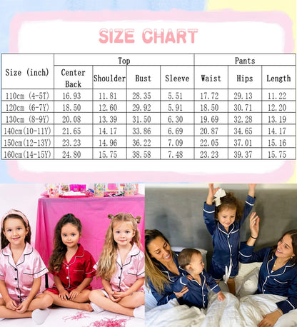 SWOMOG Girls Silk Pyjamas Short Sleeve Sleepwear Two-piece Satin Button-Down PJ Sets Kids Nightwear Summer Pyjama Gifts Pink