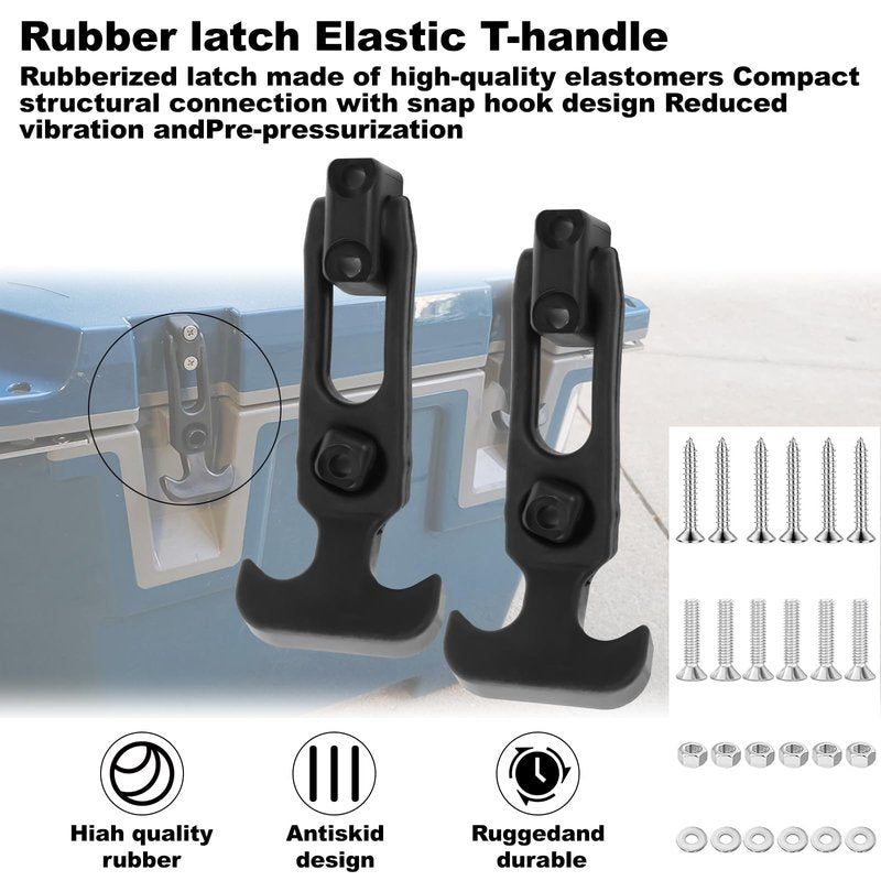 crenlux Rubber Flexible T-Handle Hasp Draw Latch for Farm Machinery, Construction Hoods, Off-Road Vehicles, Golf Carts, Coolers, Rubber Flexible T-Handle Hasp Draw Latch Replacement (4Pcs)