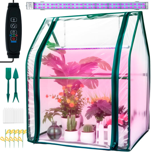 Hugbow Mini Green House with Grow Light, Mini Greenhouse Indoor, 15W Full Spectrum Plant Lights & Timer for Seed Starter Tray, Indoor Outdoor Plants 24"x16"x20"