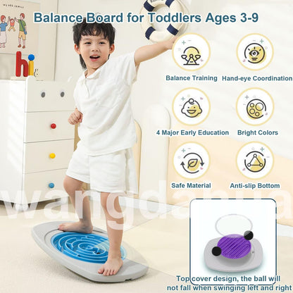 Balance Board for Kids, 20 inch Maze Rocking Seesaw with 2 Balls, 3 Replacement Labyrinth Boards, Toddler Wobble Board for Sensory Training, Non-Slip Pedals, Max Load 130 Lbs