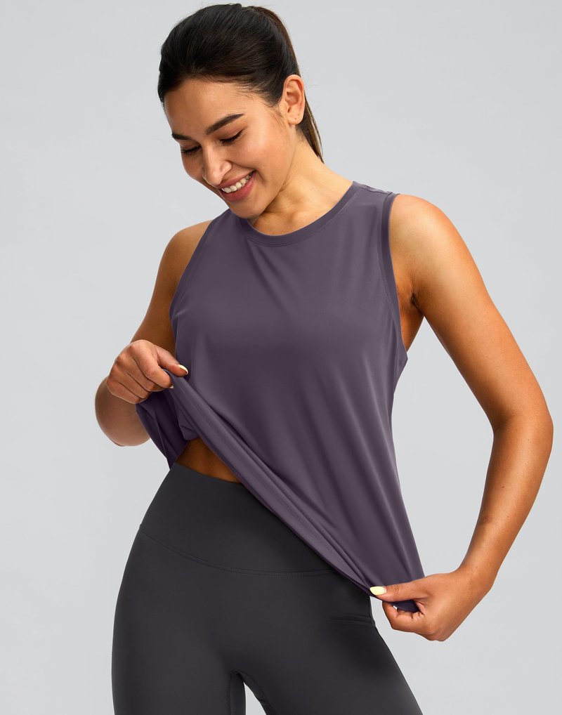 Women's Workout Tops Racerback Athletic Tank Tops Sleeveless Loose Fit Yoga Running Gym Shirts for Women(Purple Grey,XXL)