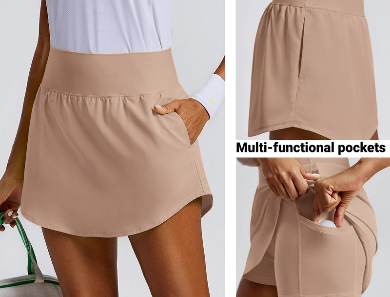 PINSPARK Dolphin Golf Skorts for Women Stretchy Tennis Skirts Built-in Shorts Athletic Workout Skort Skirts Lightweight Activewear, Khaki XS