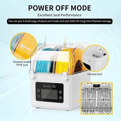 3D Printer Filament Dryer, Sovol SH01 Filament Dehydrator Spool Holder, Dry Box for Keeping Filament Dry During 3D Printing, Compatible with 1.75mm, 2.85mm PLA PETG TPU ABS Material