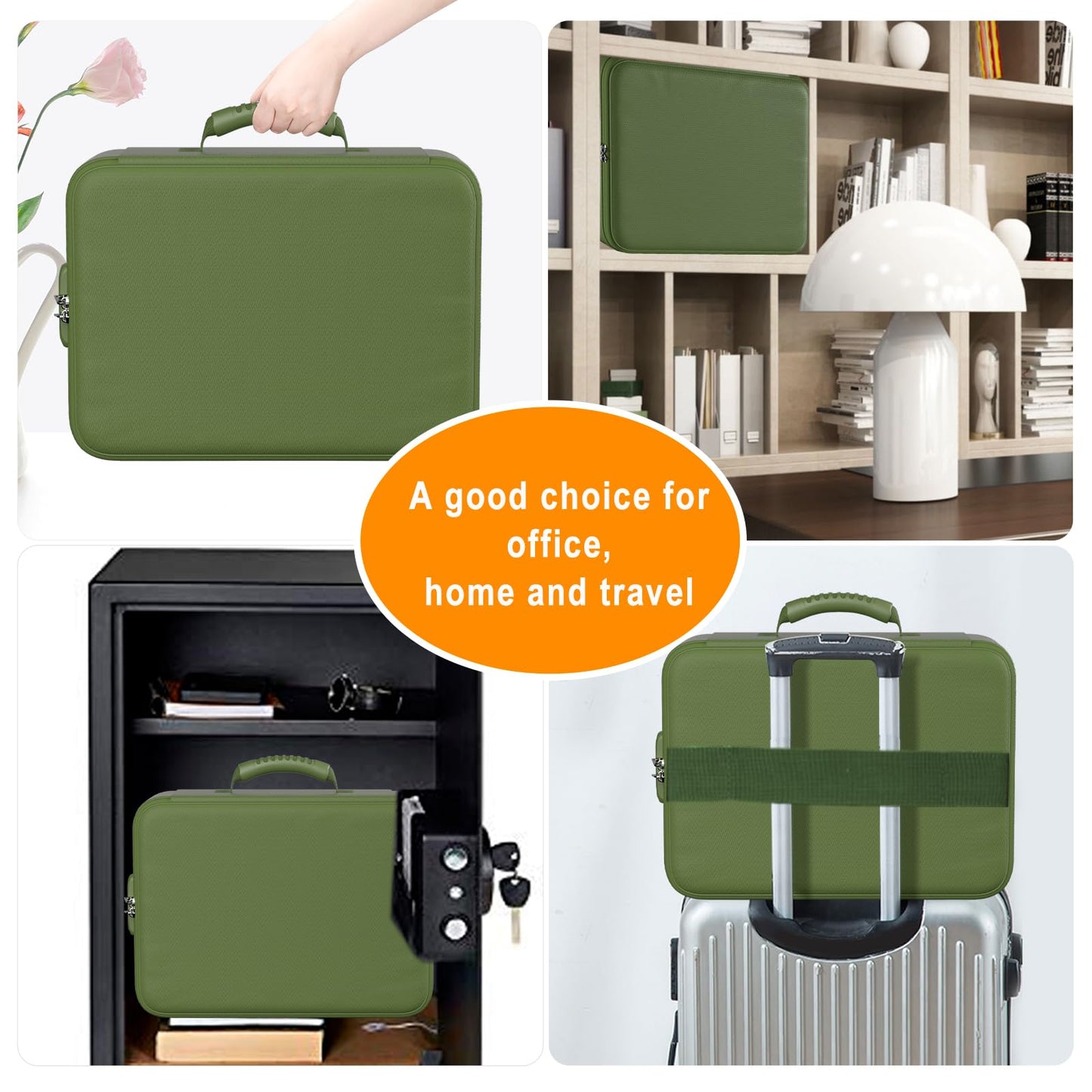 DocSafe 5200°F Document Organizer with Lock,Upgraded Heat Insulated Fireproof＆Waterproof Box 8 Layers File Organizer,Portable Home Travel Safe Storage for Important Documents, Files,Green (Soft)