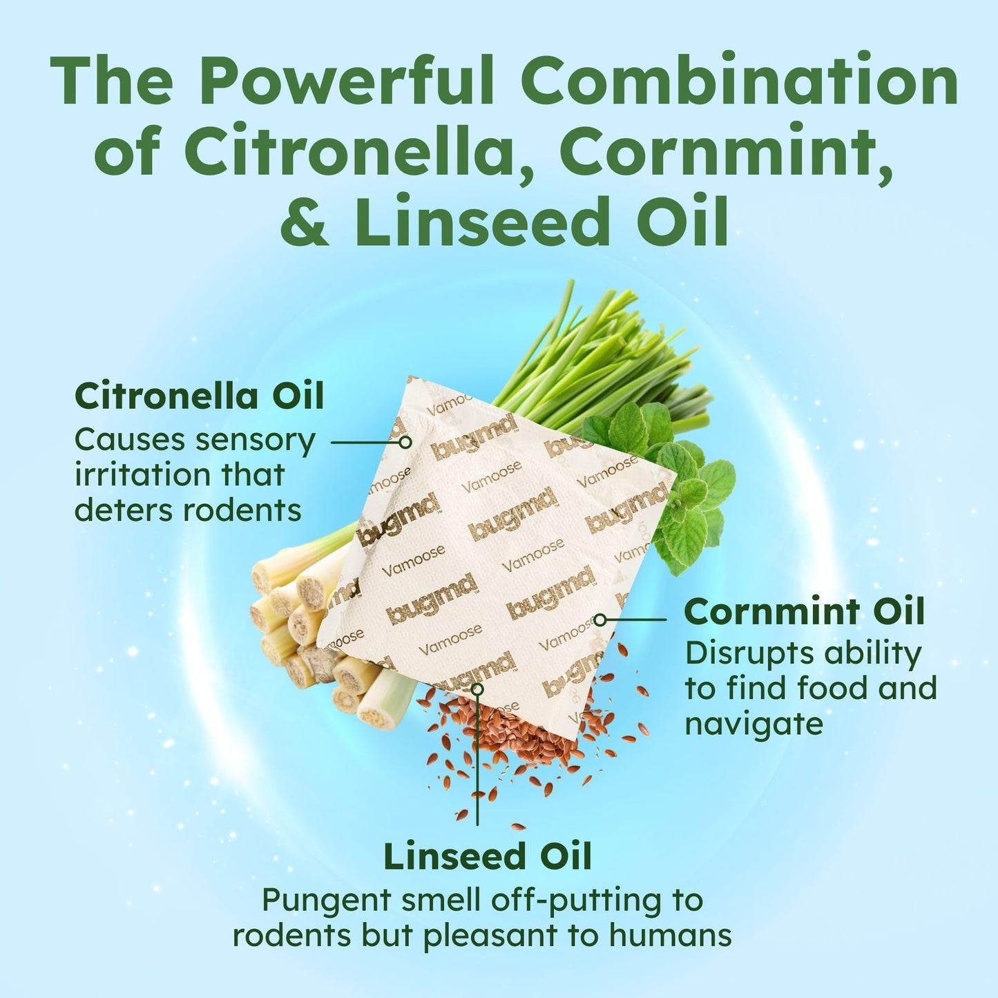 BugMD Vamoose Rodent Repellent Pouches (1 Pack, 4 Pouches) Plant-Powered Rat Repellent, Mouse Deterrent, Indoor & Outdoor Mice Repellent, Best Mouse Repellent, Natural Rat & Mouse Repellent